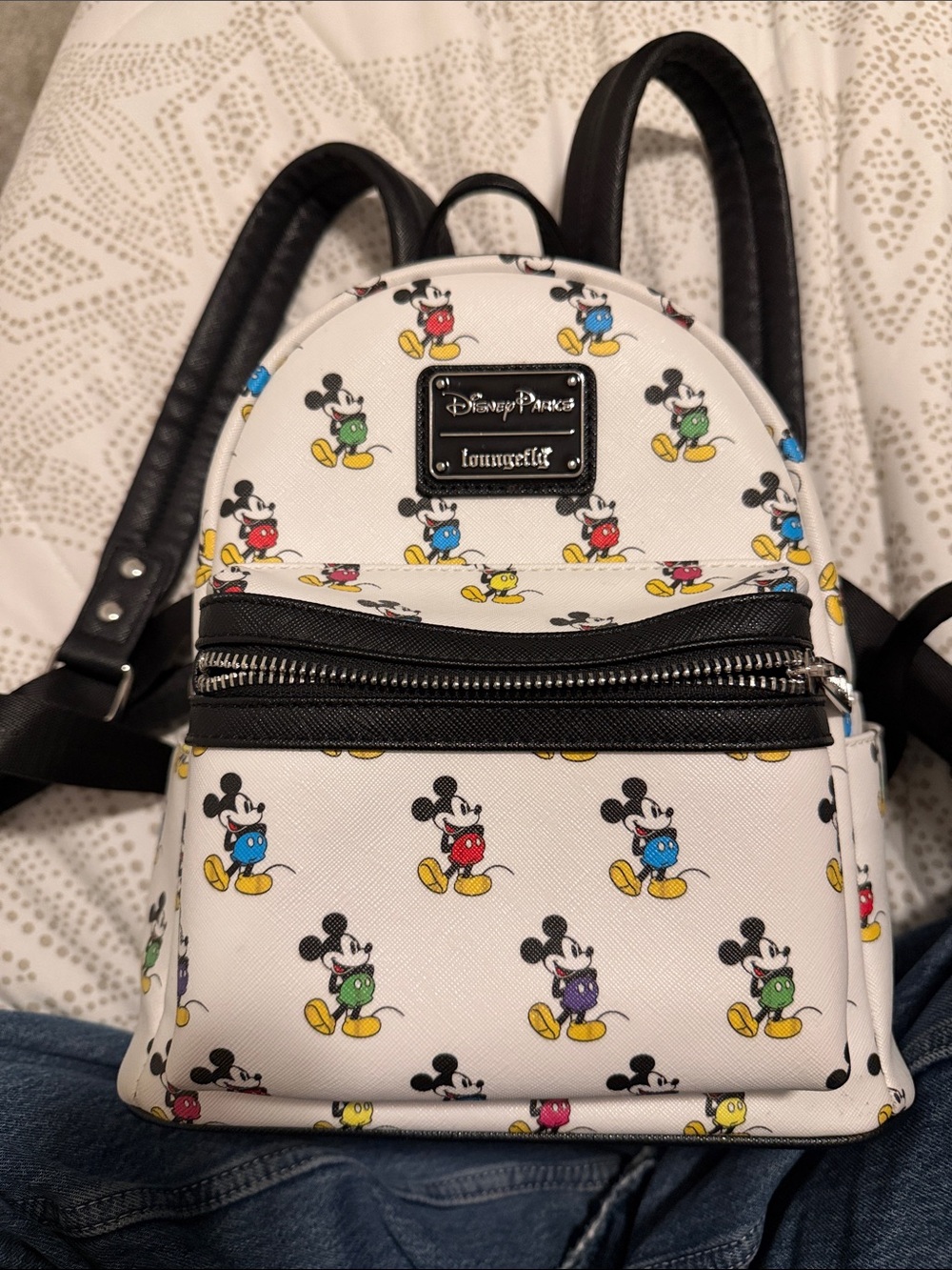 Loungefly White Mini Backpack with Multicolor Mickey Print
